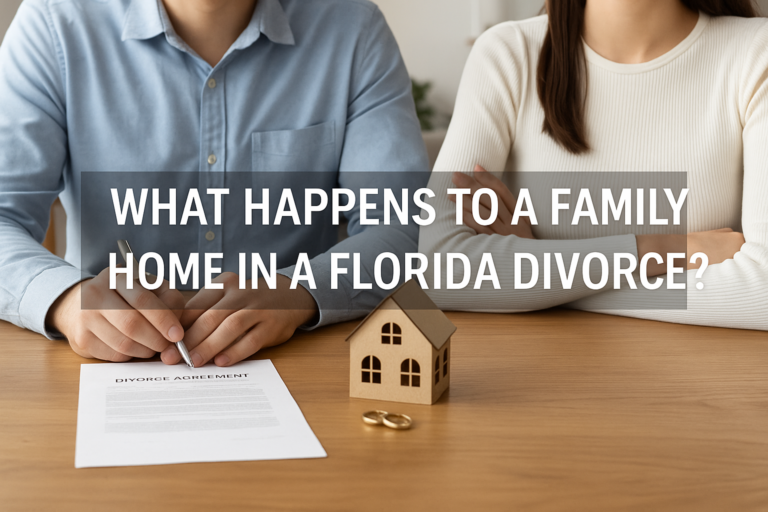 Couple dividing assets and discussing who keeps the house in a Florida divorce