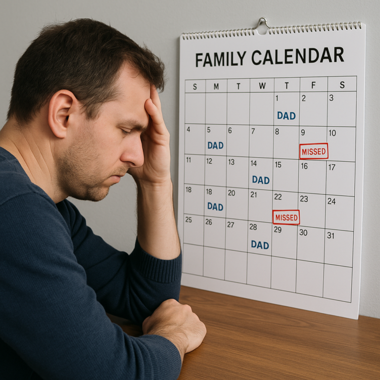 Frustrated parent looking at a family calendar with missed parenting days highlighted Would you like me to generate this image now, or do you prefer to upload a photo of your own?